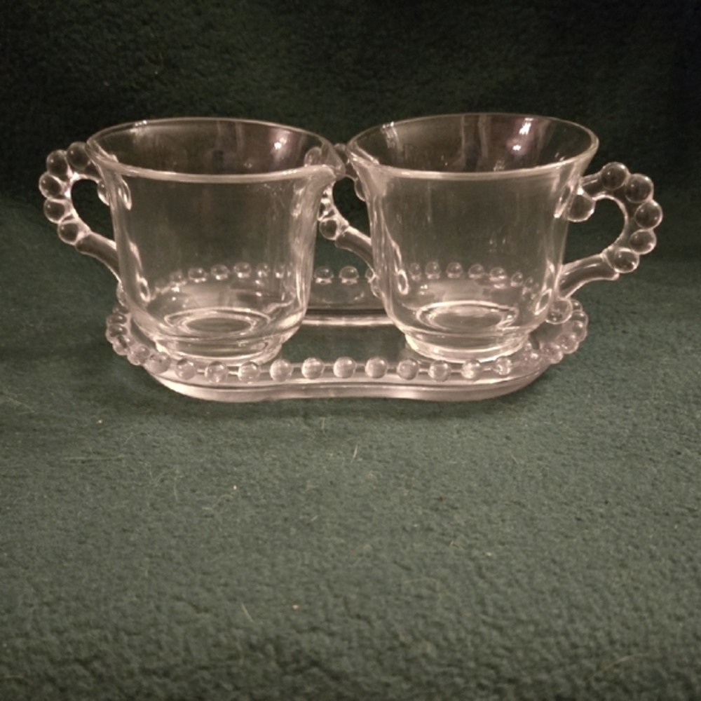 Vintage Clear Glass, Sugarbowl, Creamer, And Tray Set.  Elegant  for Dining